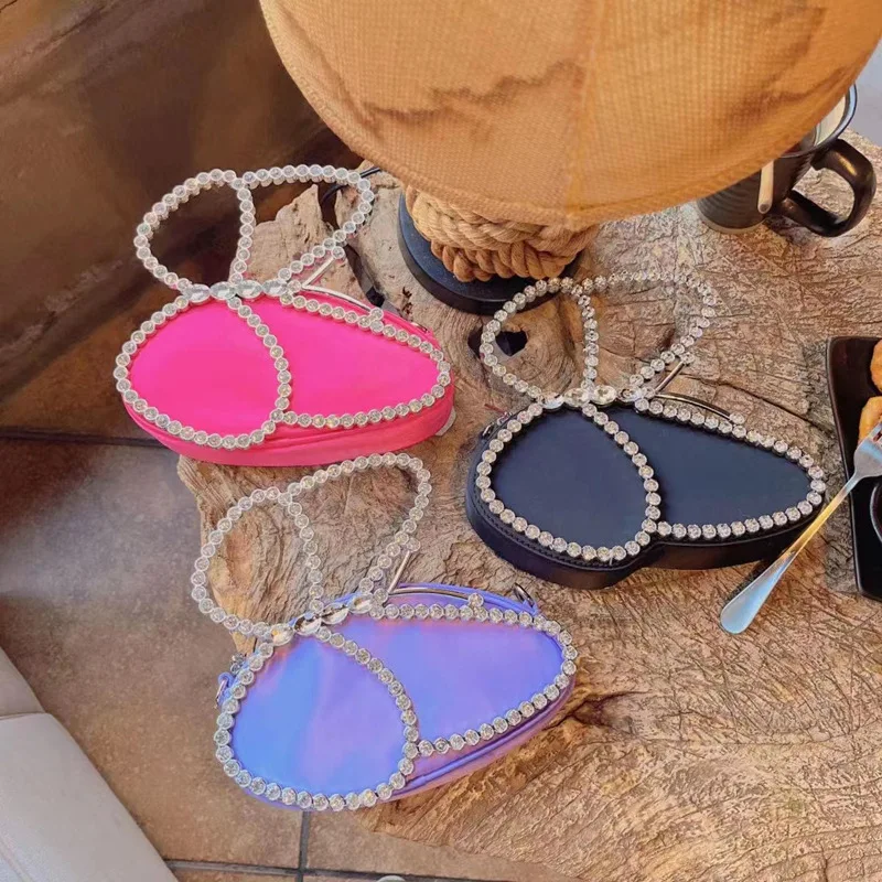 

Rose Pink Rhinestone Bag Fairy Flash Diamond Butterfly Bag Hand Inlaid Diamond Handbag Single Shoulder Crossbody Bag