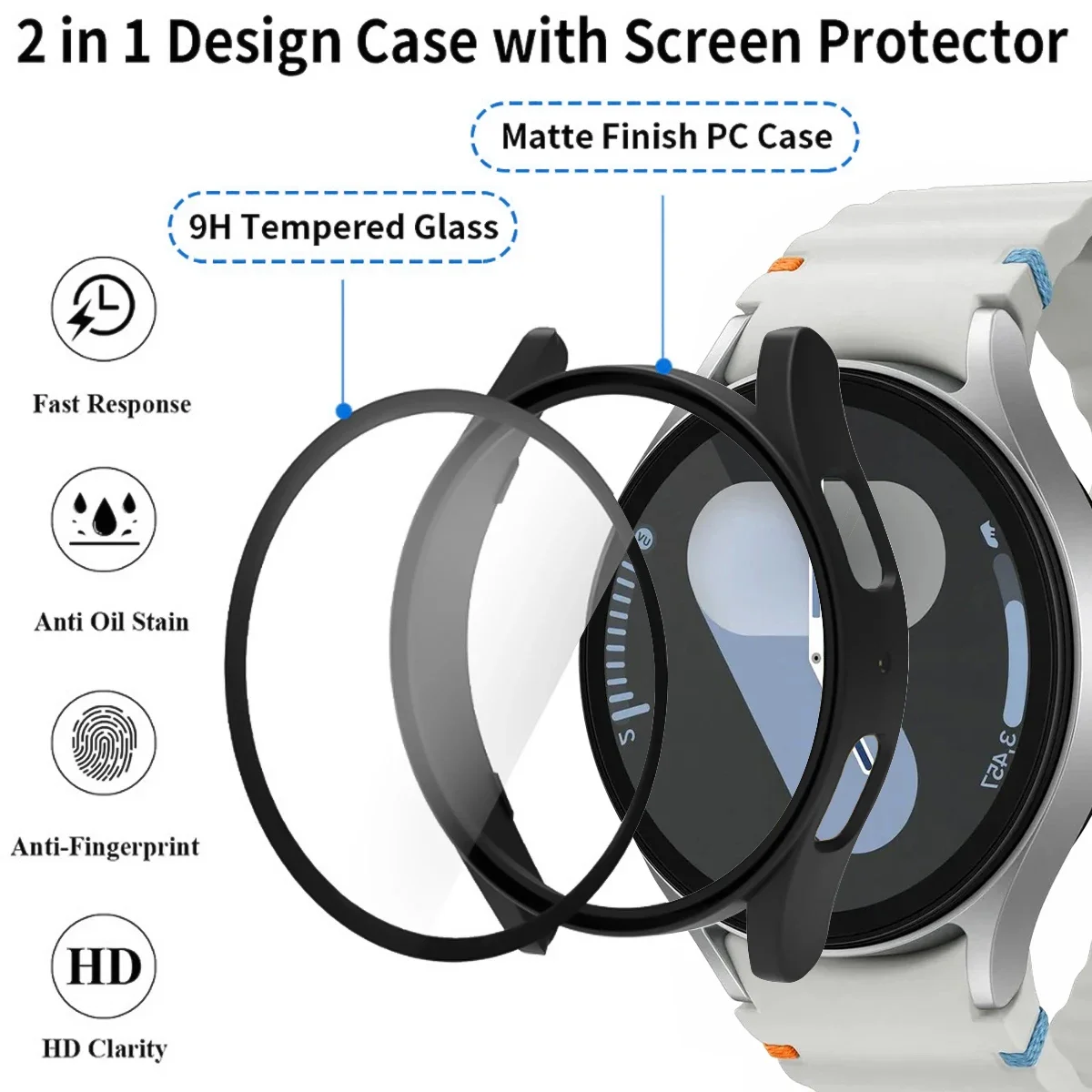 Deluxe Silicone Band with Tempered Glass Protector & Case