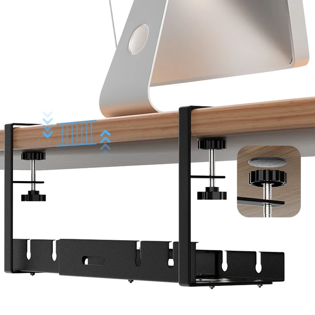 SleekTray - Bandeja de organización de cables para debajo del escritorio,  organizador de cables sin taladro, para escritorio de pie, estante de acero