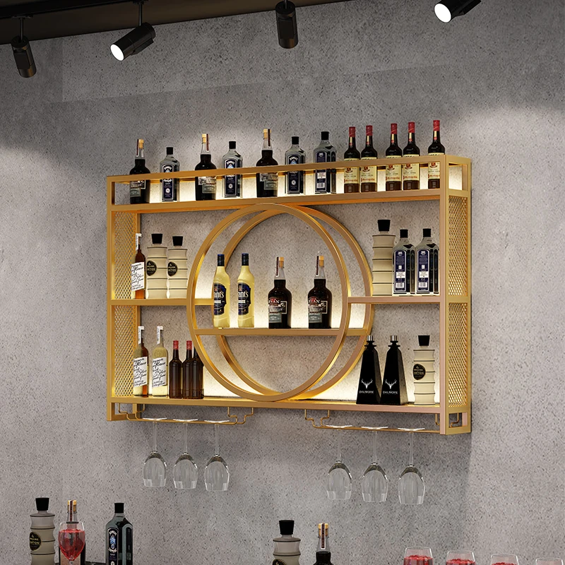 

Gold Hanging Wine Bar Cabinet Metal Modern Vertical Commercial Bar Shelf Beer Restaurant Home Stojak Na Wino Bar Decorations
