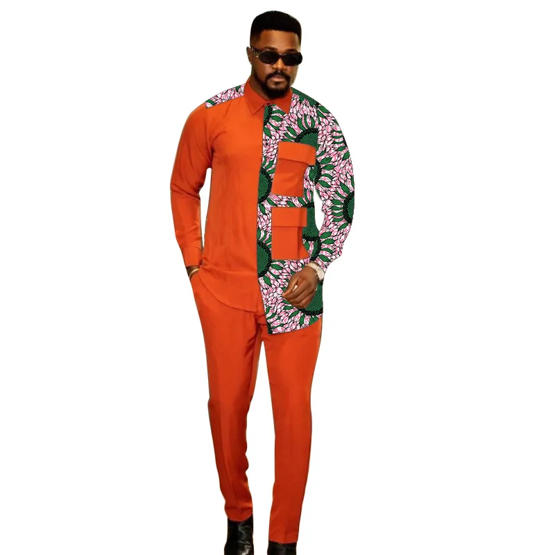 Orange-Men-s-Sets-Asymmetric-Design-Patchwork-Shirts-Solid-Trousers ...