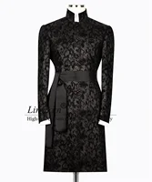 Customized Jacquard Men Suit With Belt Wedding Groom Tuxedo Slim Fit Male Prom Blazer 2 Piece Sets Long Coat Pants Costume Homme 1