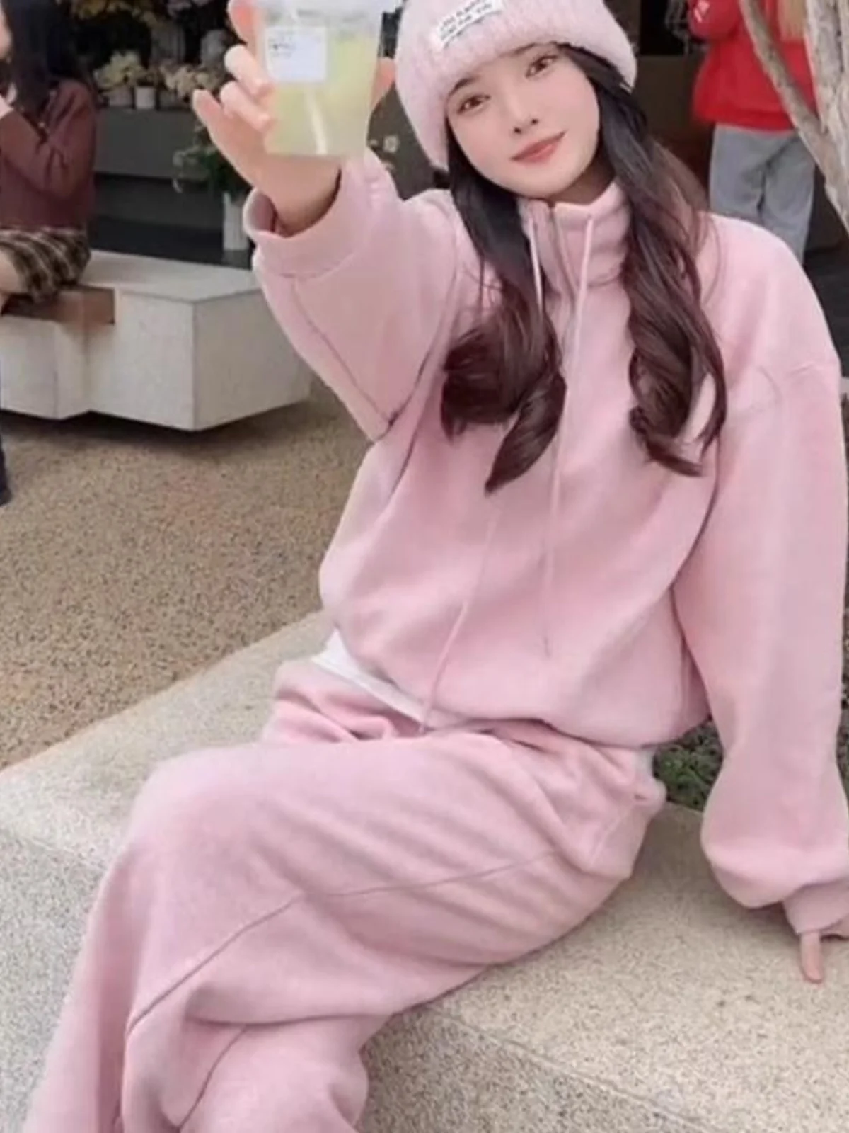 Women's Casual Sports Wear Fleece Lined Sweatshirt And Long Pants Two Piece Set Warm Stylish Spring Autumn Winter Collection - 4