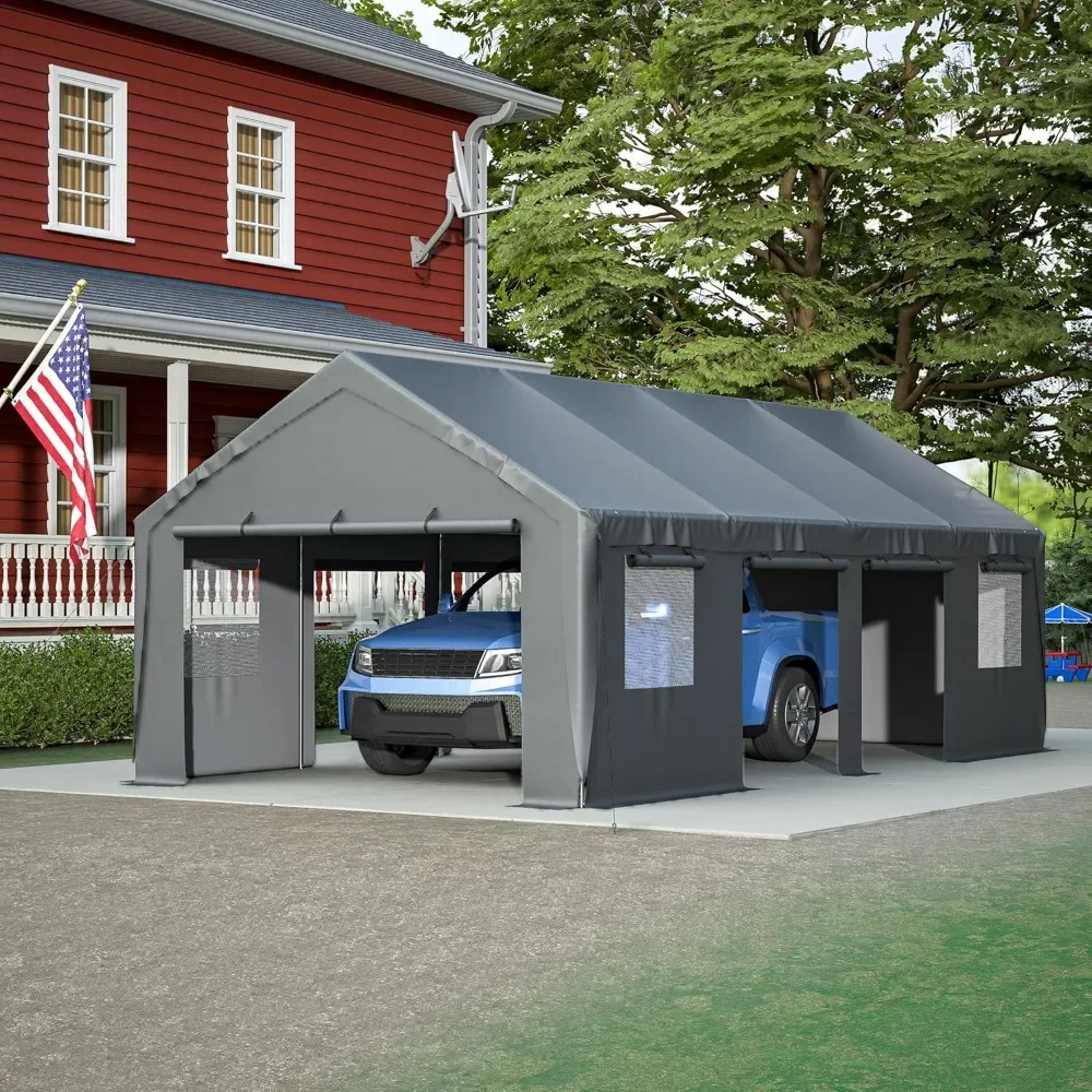 Outdoor Garage 13'x 25' Heavy Duty Car Port Roll-up Sidewall and Ventilated Windows with Removable Sidewalls,Portable