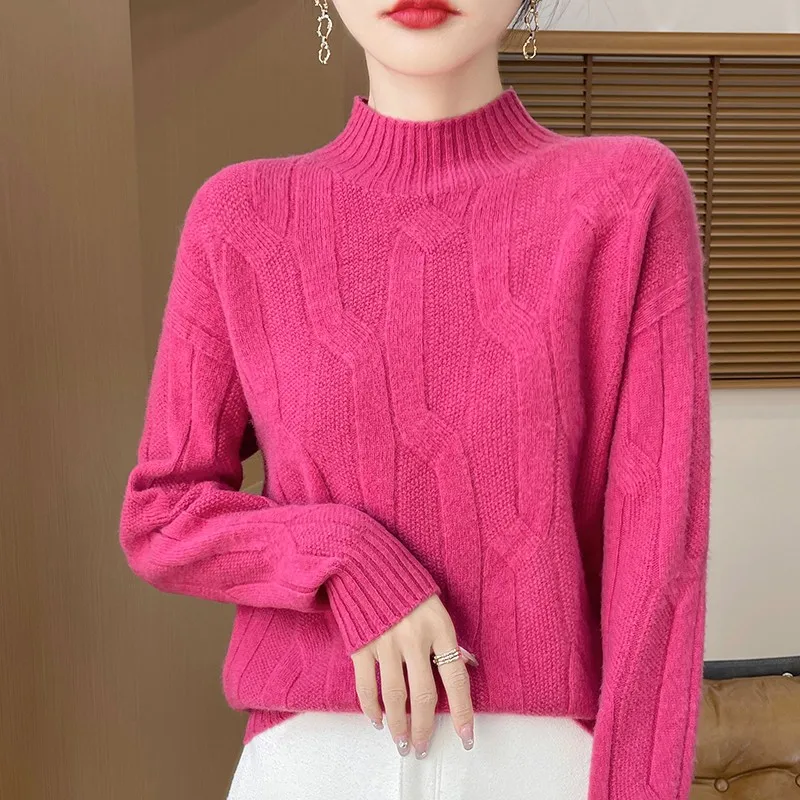 New Fashion Autumn And Winter Merino Wool Pullover Sweater Solid Color Long Sleeve Basic Thermal Top 100% Pure Wool SweaterWQ701 - Image 6