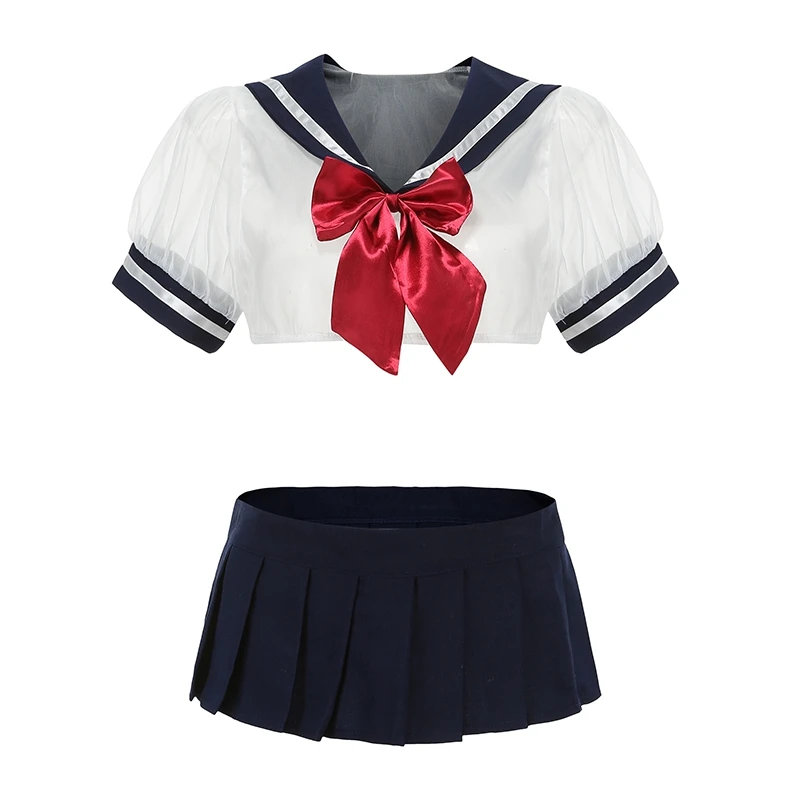 Women Sexy Cosplay Lingerie Set Plus Size School Girl Erotic Costume Sex Miniskirt Outfit See Through Short Top Kawaii Lingerie