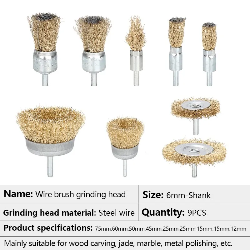 6 mm Schaft Drahtradbürste 6/7/9 Stück Stahldraht Mini-Bürste Drehwerkzeug für Dremel Polieren Schleifscheibe Bürstenzubehör – Detail 7