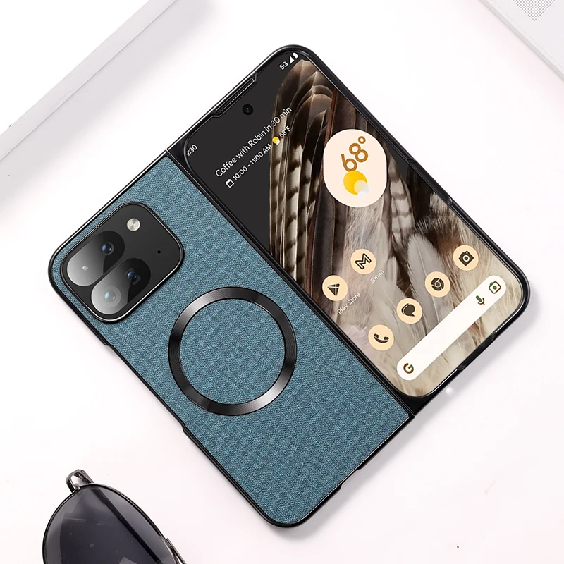 Magnetic Wireless Charging Cloth Texture Phone Case with Hard Plastic Cover