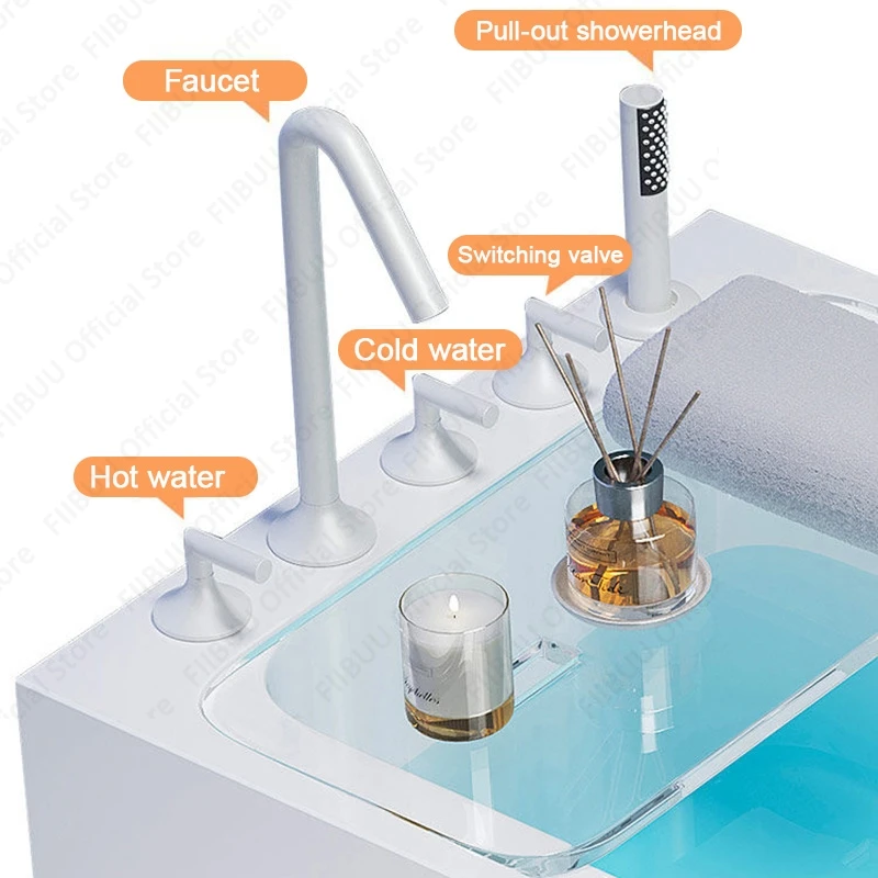 White Freestanding Bathtub Luxury Acrylic Tub With High Load-bearing Capacity, Multifunctional Bathroom Furniture Multiple Sizes