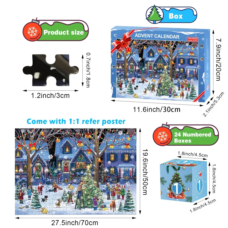Description Picture 3 of itemChristmas Decorations 2024 Advent Calendar Jigsaw Puzzles Xmas Countdown Gift 24 Parts 1008 Pieces Jigsaw Puzzles Gift
