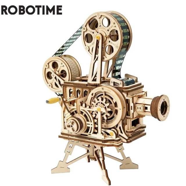 Robotime 183pcs Retro Diy 3D Hand Crank Film Projector Wooden Model Building Kits Assembly Vitascope Toy Gift for Children Adult 1