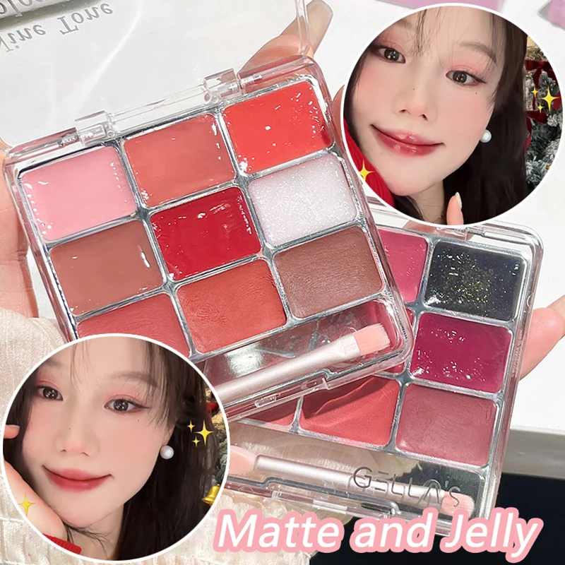 Color Tint Lip Jelly Lipstick Palette Waterproof Long Lasting Moisturiz Mirror Water Light Matte DIY Blusher Plate Korean Makeup