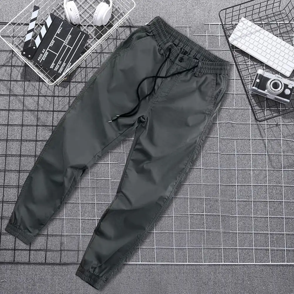 Men Long Sweatpants  Spring Autumn Elastic Waistband Drawstring Men Trousers Zipper Button Fly Casual Pants Streetwear