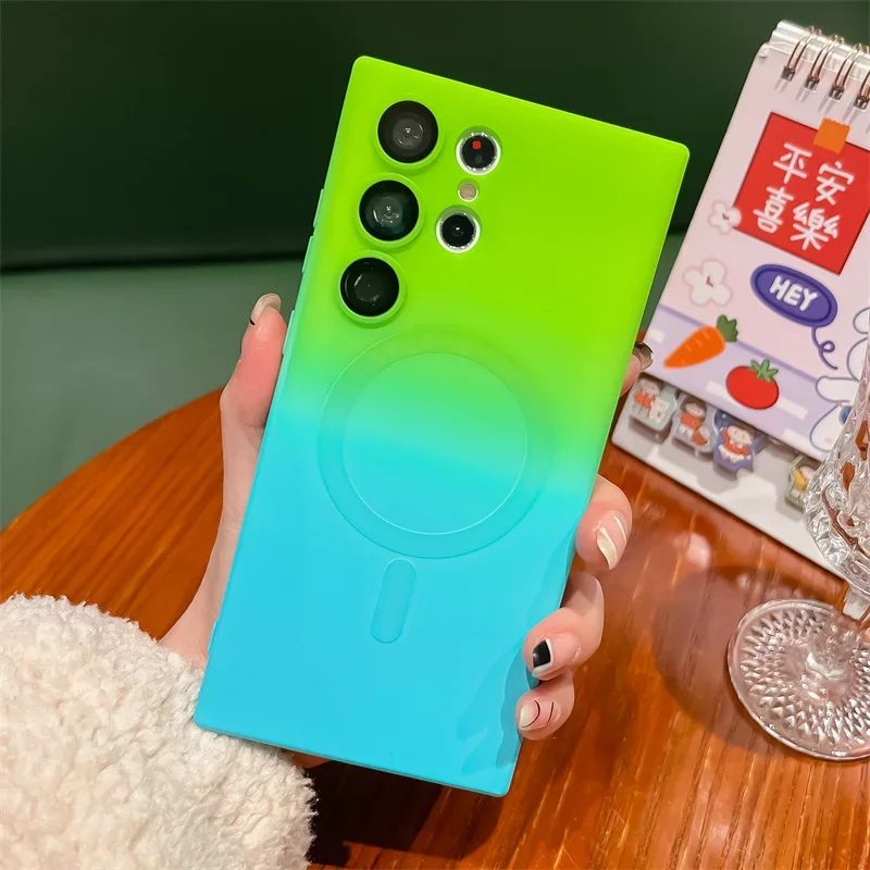Luxury Gradient Soft Silicone Magnetic Case with Lens Film Cover