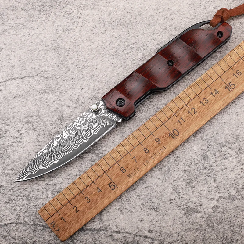 

Складной нож VG10 из дамасской стали с бамбуковой текстурой и деревянной ручкой, универсальные уличные ножи для кемпинга, военные инструменты для самообороны и повседневного использования для мужчин