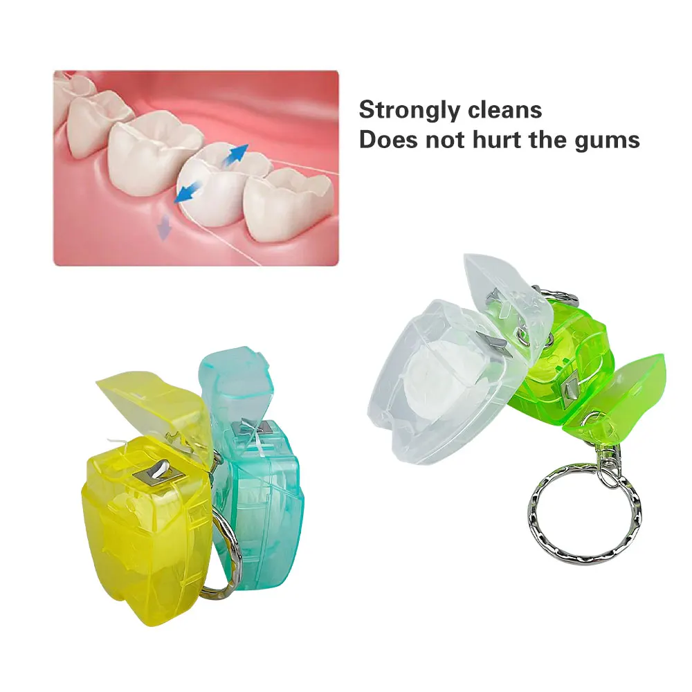 50/100pcs Dental Floss with Keychain for Gum Care Teeth Cleaning Oral Care Tooth Shape Dental Jewelry Keychain 5