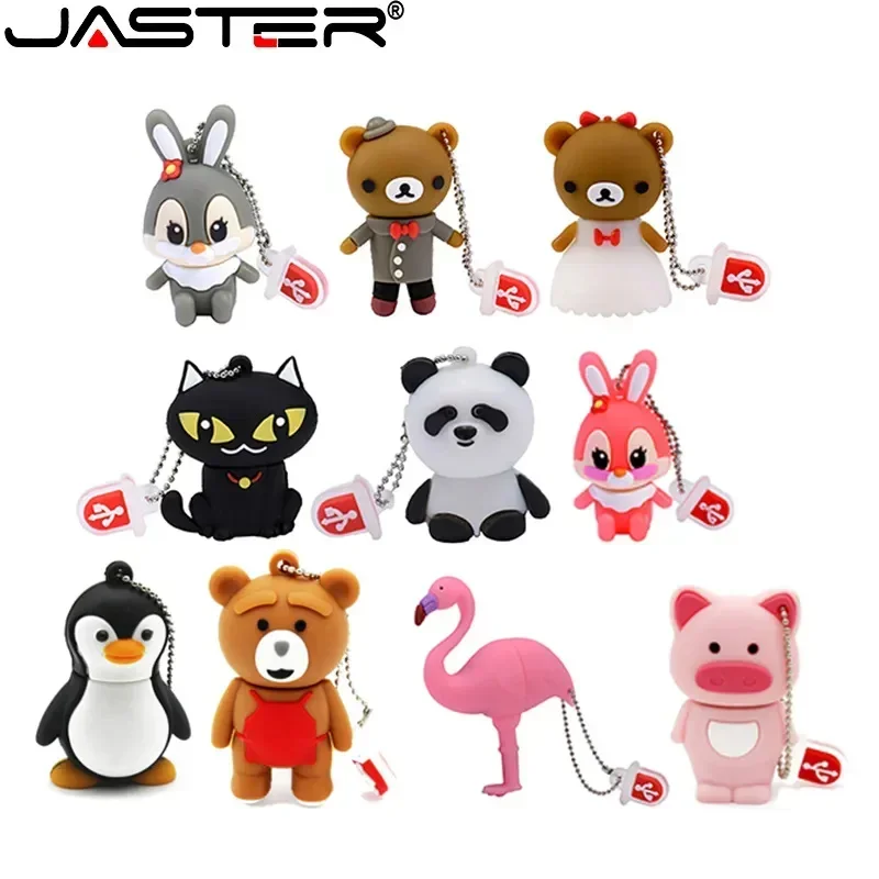 USB Flash Drive Flash Drive JASTER Cartoon Animal USB Flash Drive 4GB 16GB 32GB 64GB High speed U Stick 2.0 Wedding Holiday Gift Pendrive With Key Chain