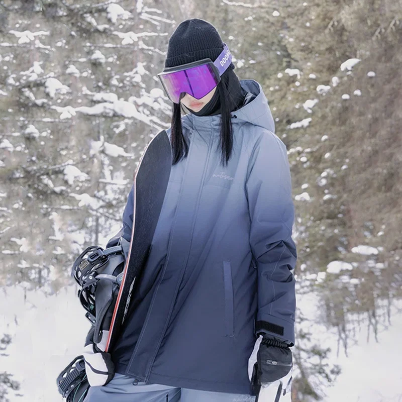 Winter Loose Windproof Ski Jackets New Women Men Top Skiing Snowboarding Overcoats Gradient Outdoor Waterproof Snow Clothes