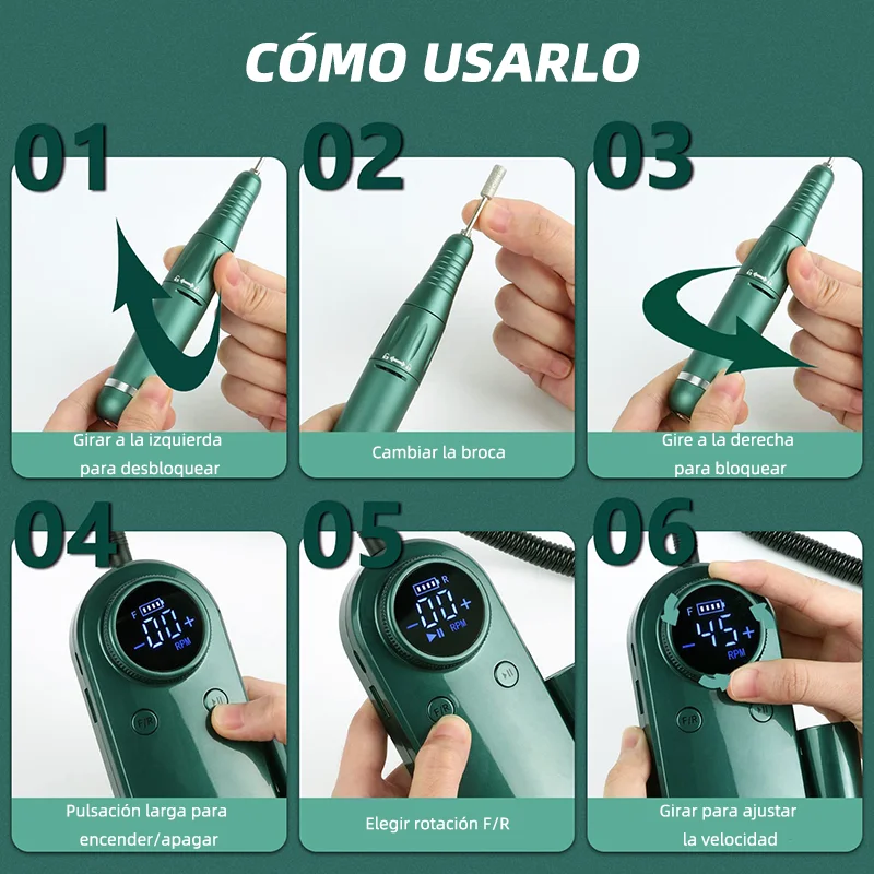 Torno O Dremel Para Uñas De 30000 Rpm Recargable Y Portátil - Es Moda