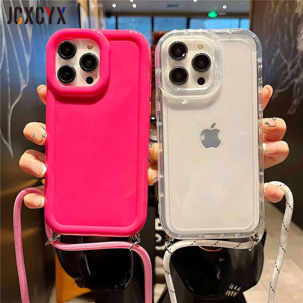 Deara IPhone 13 / IPhone 14 Case Skin Touch Heavy Duty With Neck Strap