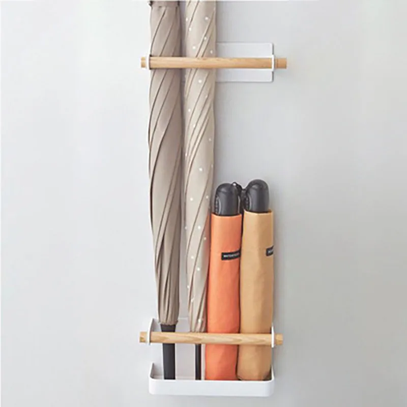 Wrought Iron Umbrella Storage Rack Multifunctional Frosting Process Magnet Umbrella Shelf Behind Door Entrance