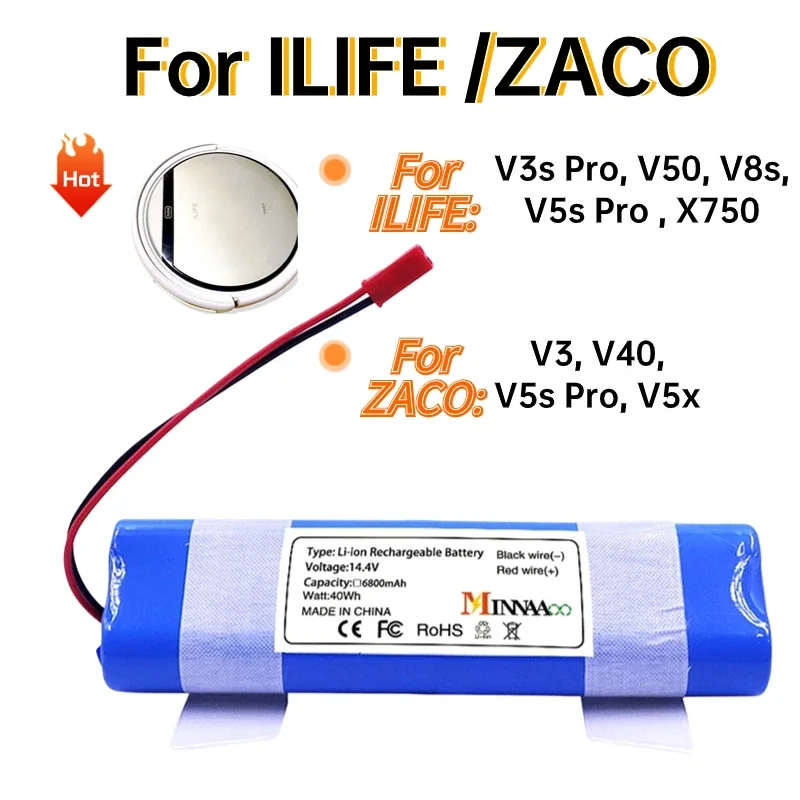 

2023 New Genuine 14.8 V 6800Mah 18650 Lithium Battery, Applicable to ILIFE V3s Pro, V50, V5sPro, V8s, x750 Robot Vacuum Battery