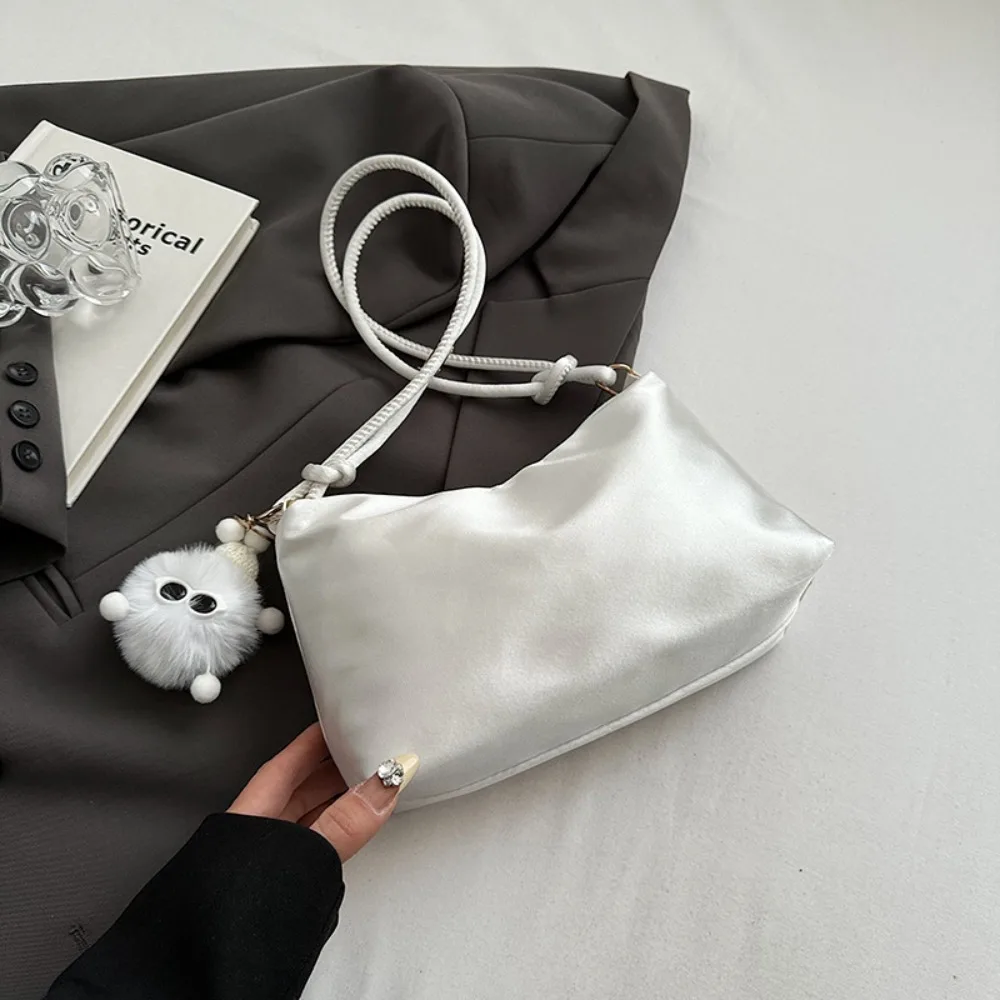 Casual Solid Color Fashion Elegant Shoulder Bag Smooth Cloth Satin Underarm Bag Leisure Shoulder Bag