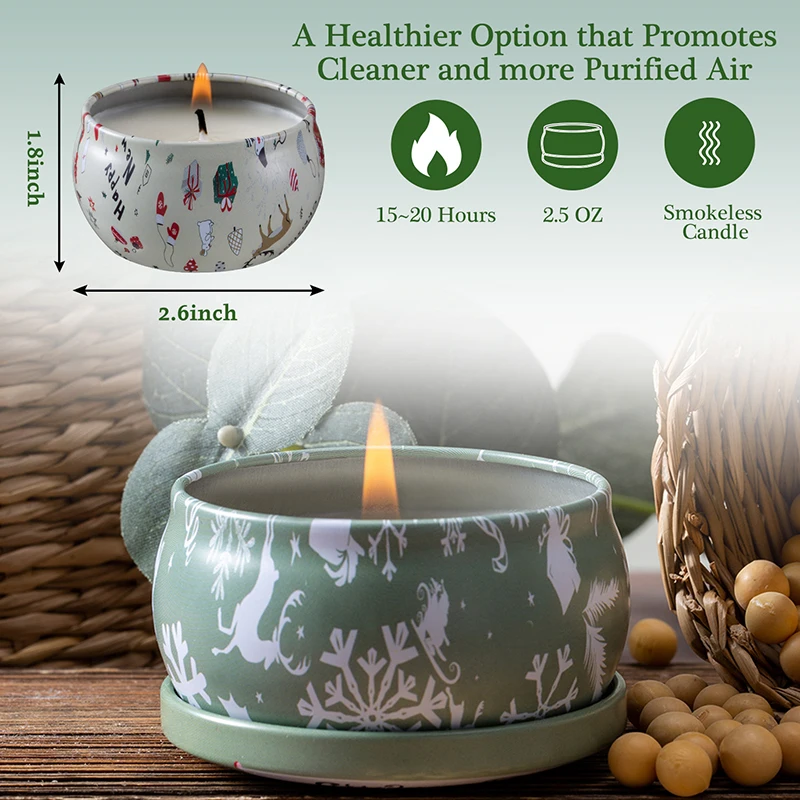 1PC Empty Christmas Candle Tin Christmas Scent Candle Iron Tin With Gift Plant Candy Flower Tea Gift Box