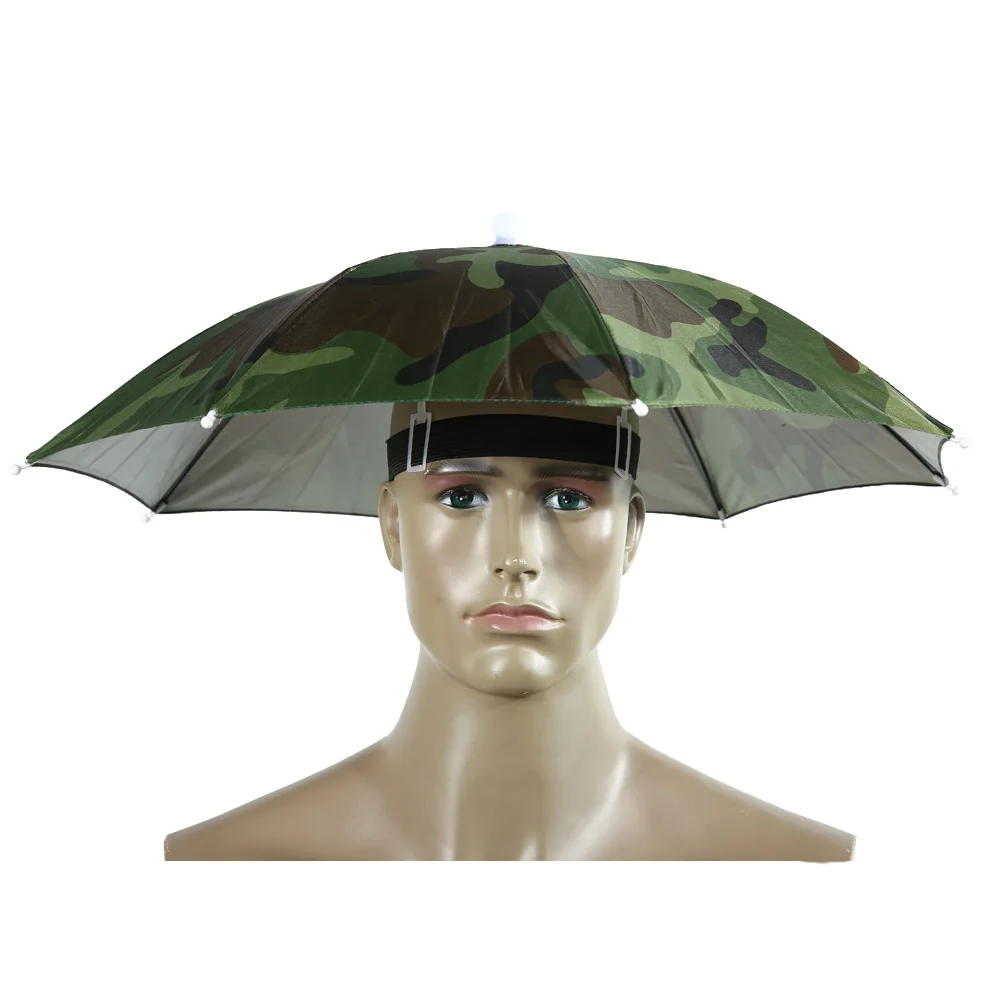 Army Green Foldable Outdoor Umbrella Hat - Waterproof Sun Shade Headwear for Camping, Fishing, and Beach Activities