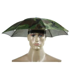 Army Green Foldable Outdoor Umbrella Hat - Waterproof Sun Shade Headwear for Camping, Fishing, and Beach Activities (Camo)