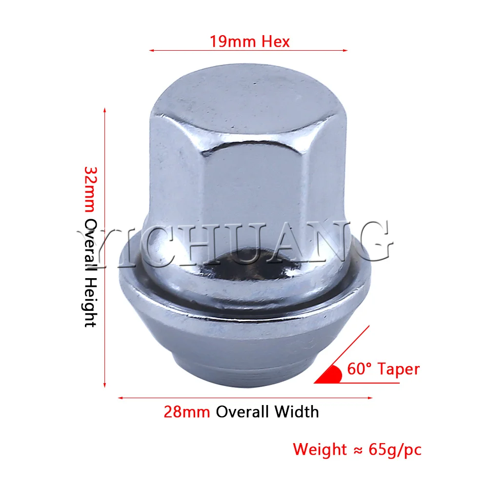 Bohaner 16 stuks M12 x 1,5 eendelige verchroomde stalen wielmoeren voor Ford Mondeo Fiesta Focus (zilver