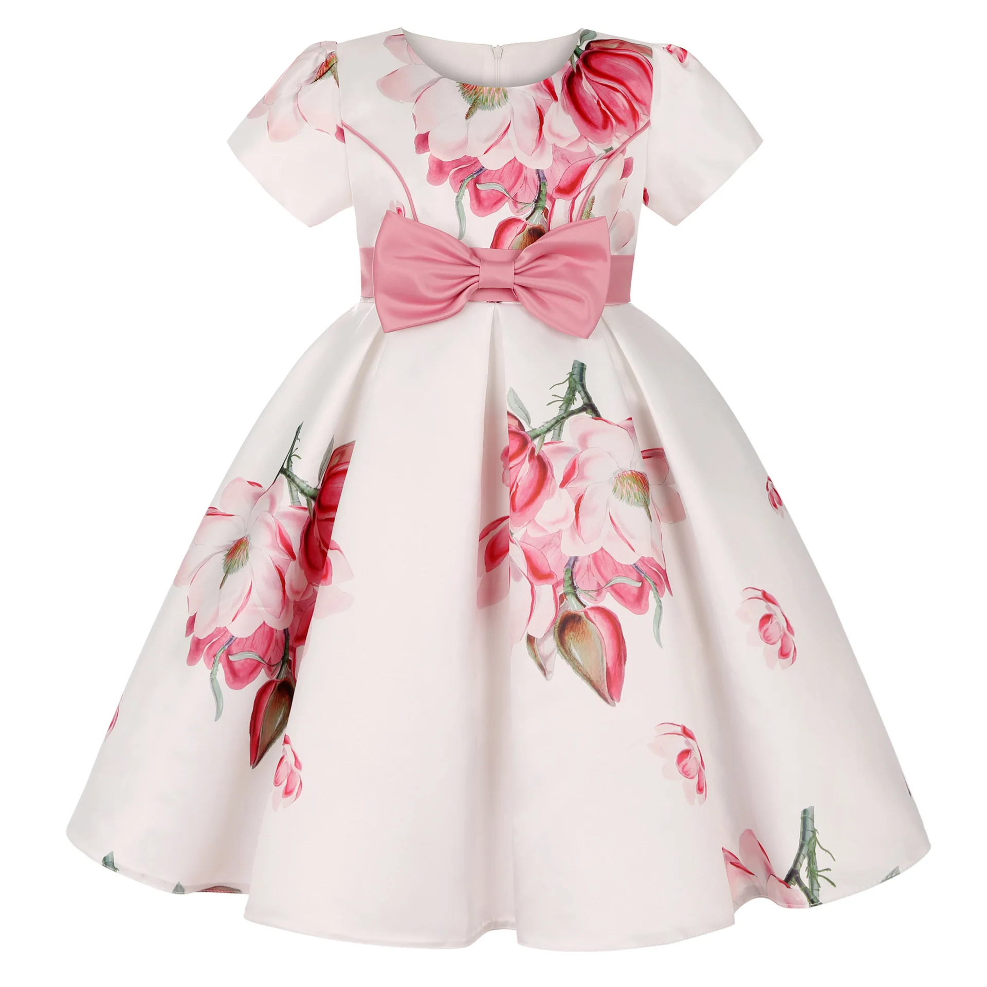 

Princess Girls Dresses Bow Flower Retro Short Sleeve Evening Prom Ceremonial Festival Party Show Summer New Girl Dress