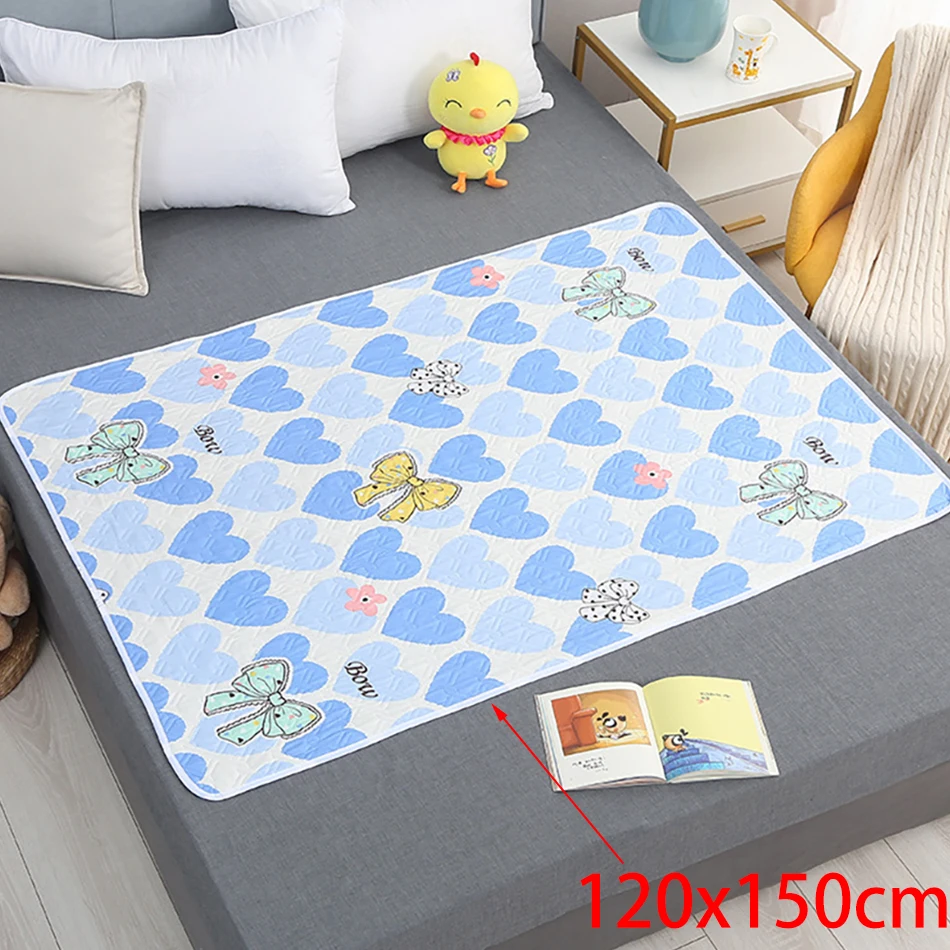 120x150cm 4 Layers Cartoon Dino Heart Diaper Mat Waterproof Washable Changing Pads for Night and Menstrual Protection Baby Care diaper changing pad diaper changing mat