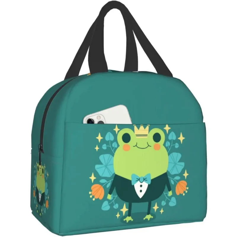 

Cute Frog with Big Eyes Print Thermal Lunch Bag Insulated Bento Box Reusable Waterproof Lunch Bag for Office Picnic Hiking Beach