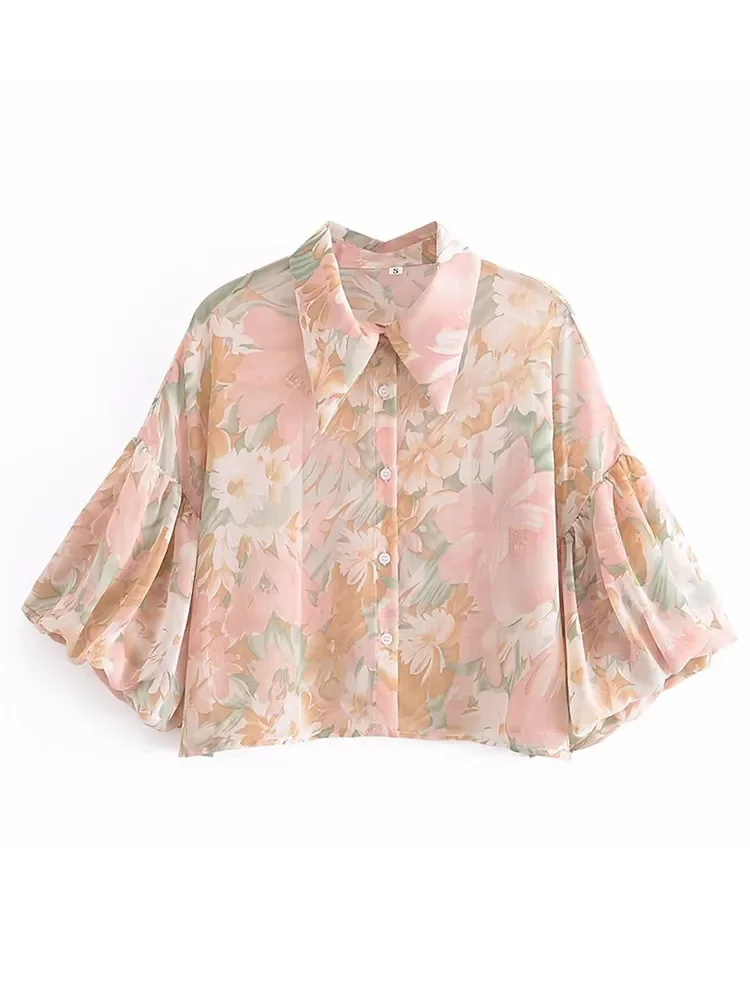 Рубашка женская с отложным воротником, модный однобортный Топ свободного покроя с рукавами-фонариками, уличная одежда, осень-весна 2023