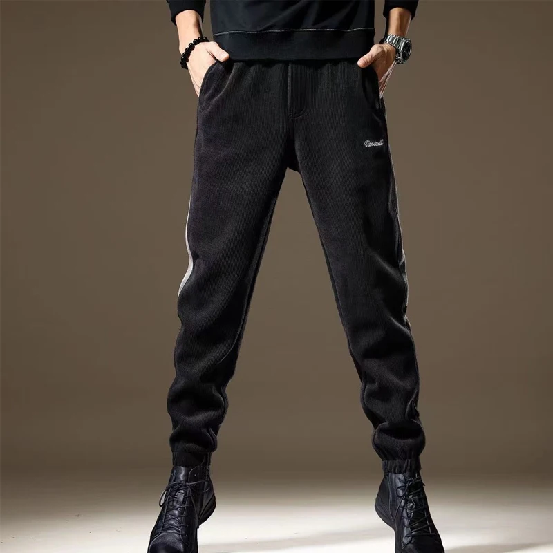 Winter New Fashion Elastic Waist Sweatpants Man High Street Casual Loose Contrast Color Pockets Korean Style All-match Trousers