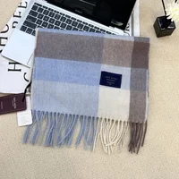 Мужской шарф из 100% шерсти, клетчатый теплый мягкий глушитель, женский зимний осенний парный кашемировый ветрозащитный полосатый шаль с кисточками, мужской толстый шарф — изображение 6