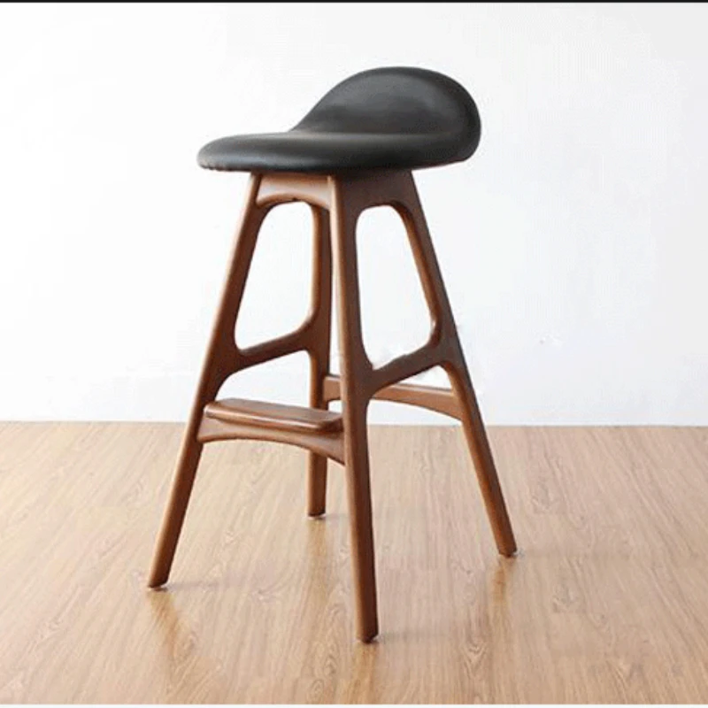 

Nordic Modern Simple Solid Wood Rotation High Chair Light Luxury Household Bar Chair with Backrest Leather Cushion Bar Stools
