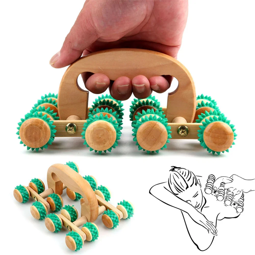 Manual Wooden Massage Roller Tool, Wood Back Massage Roller for Neck Leg Back Deep Tissue Muscle Relax Massage