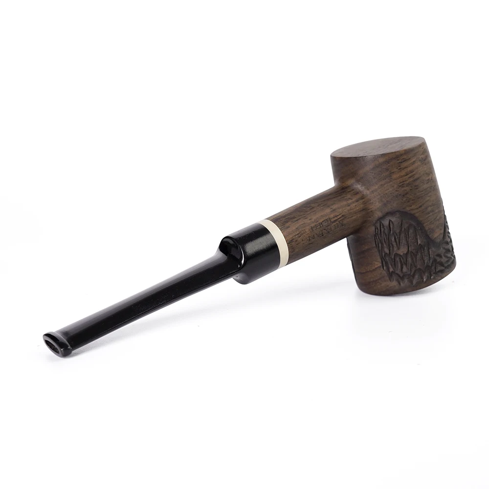 JIBILL solid wood tobacco pipe straight handle hammer pipe with cleaning set sandalwood pipe length 157mm carved wood