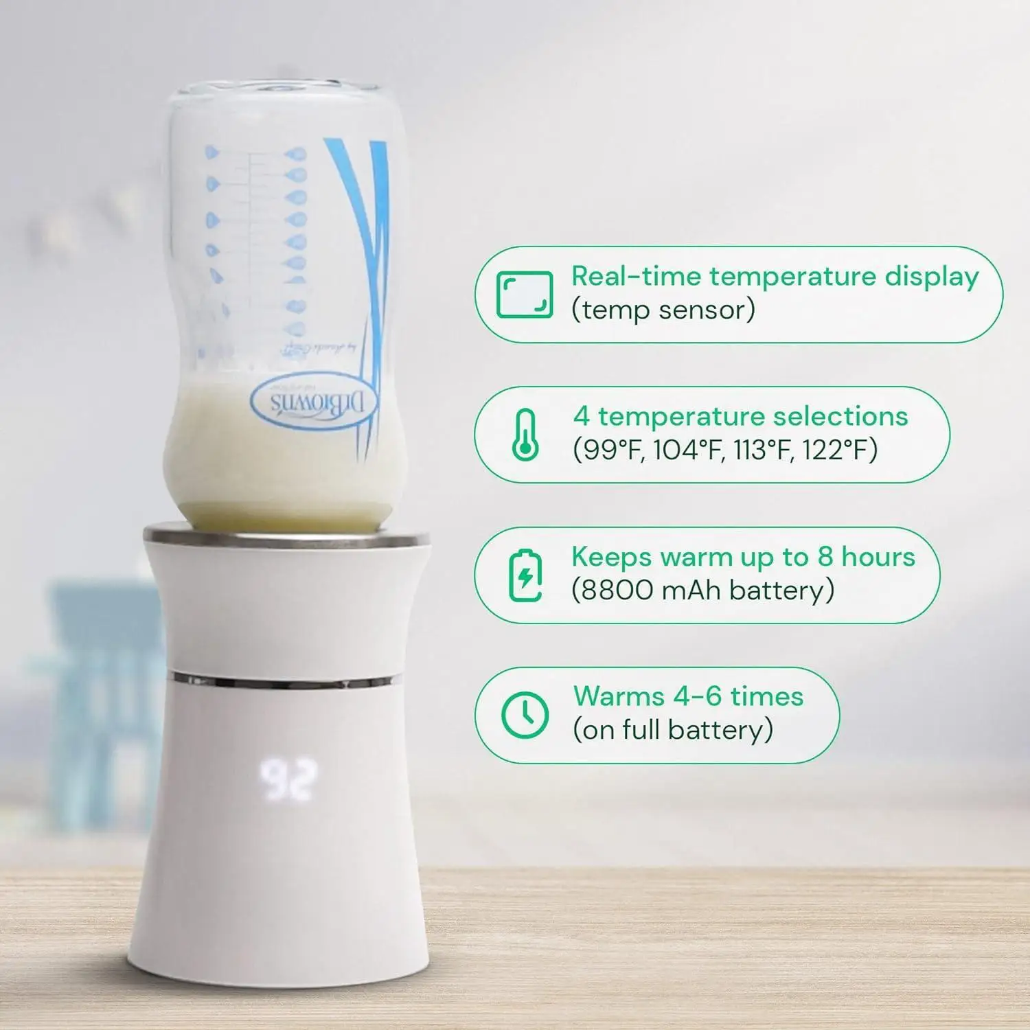 Bottle Warmer Portable Bottle Heater For Baby Breastmilk & Formula Milk 8800mAh USB Charge Fast Heating&Defrosting Wireless