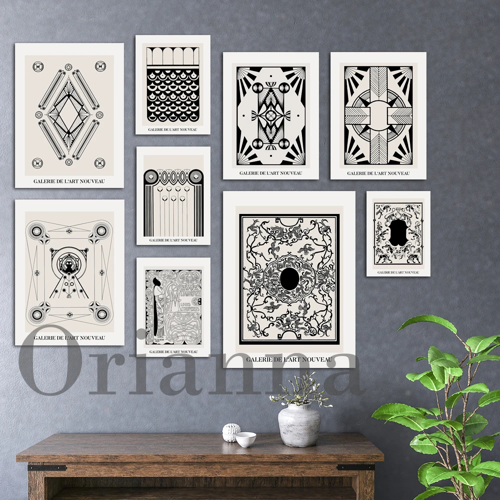 

Art Nouveau Black And Beige Vintage Abstract Geometric Minimalism Prints Posters Modern Home Living Room Bedroom Decor Painting