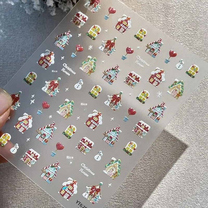 Christmas Kawaii Nail Stickers - Snowman Tree Santa Claus Cute DIY Manicure Decals New Year Nail Accessories