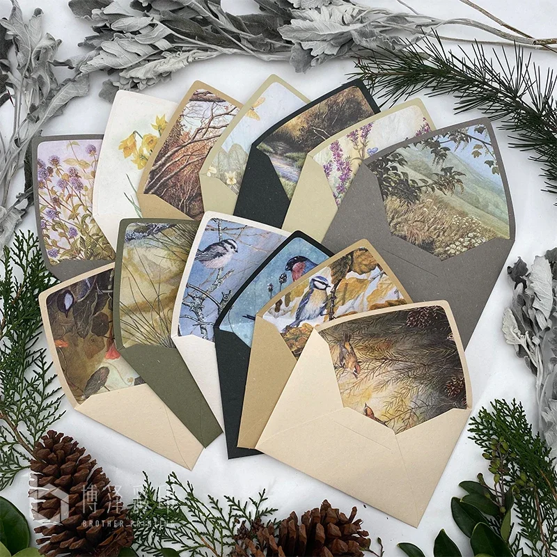 5pcs/set Vintage Inner Picture Natural Animal Landscape Lined Envelope Socket Envelopes for Gift Card Packing