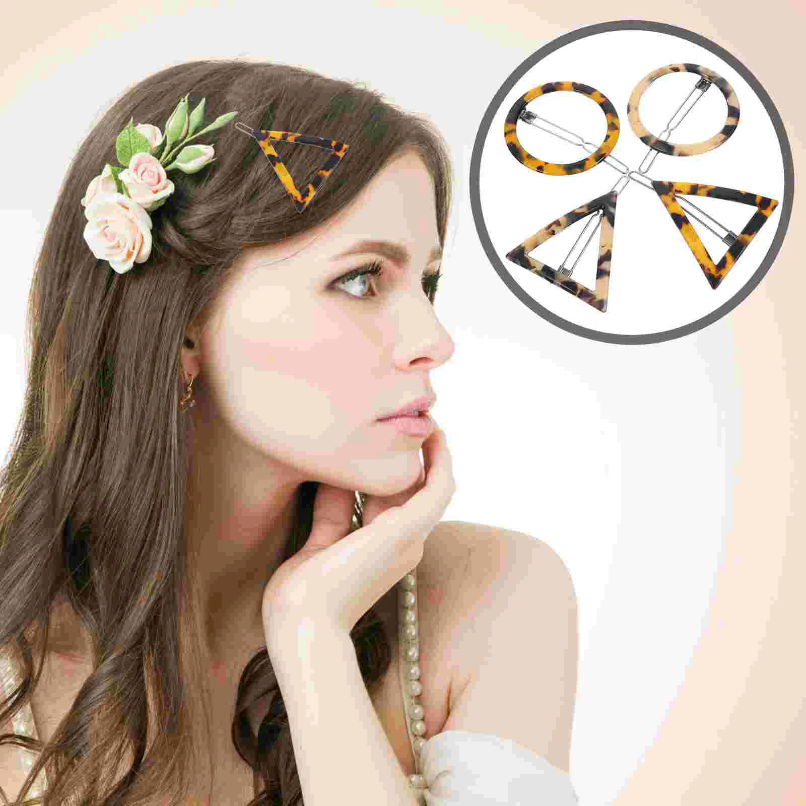 

4 Pcs Hair Pins Triangular Geometric Bang Clip Leopard Barrettes Bohemian Hairpin Round Acrylic Women's