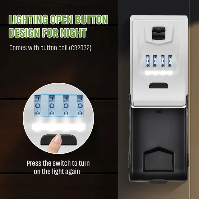 Key Lock Box for Outside with Light Up Dials Resettable Sturdy Waterproof Combination Key Holder Wall Mount Key Storage Box 2