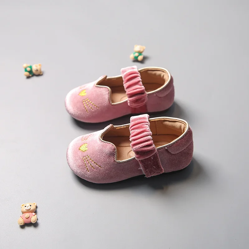 Girls' Velvet Princess Shoes Single Shoes Cute Cartoon Anti Slip Soft Bottom Baby Indoor Kindergarten Mary Jane Children's