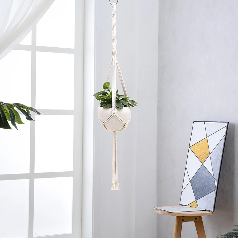 

Крупногабаритное украшение для сада, подвесной тип, сетка, карман, цветочный горшок, корзина, ручной работы, держатель для горшков из веревки, ручная вязка, украшение для сада