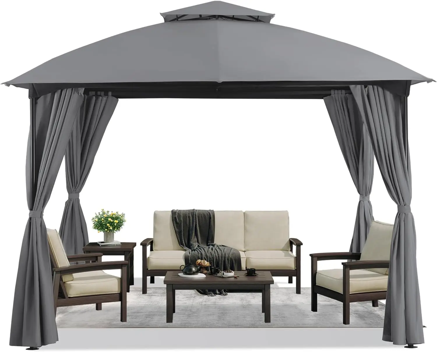

HOME Patio Arc Gazebo Outdoor Canopy Tent 10'x10', Party Tent Shelter with Curtains & Expansion Bolts and Wind-Resistant Ropes