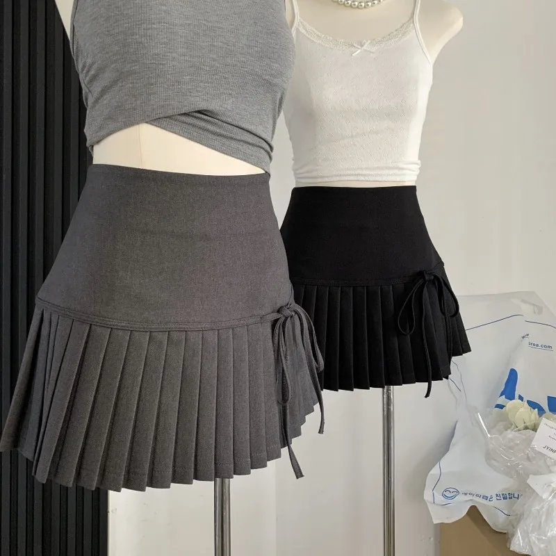 Skirt Short Skirt Pleated Grey Half Length Skirt Women Spring Autumn New Frenulum High Waisted A-line Temperament Y2k